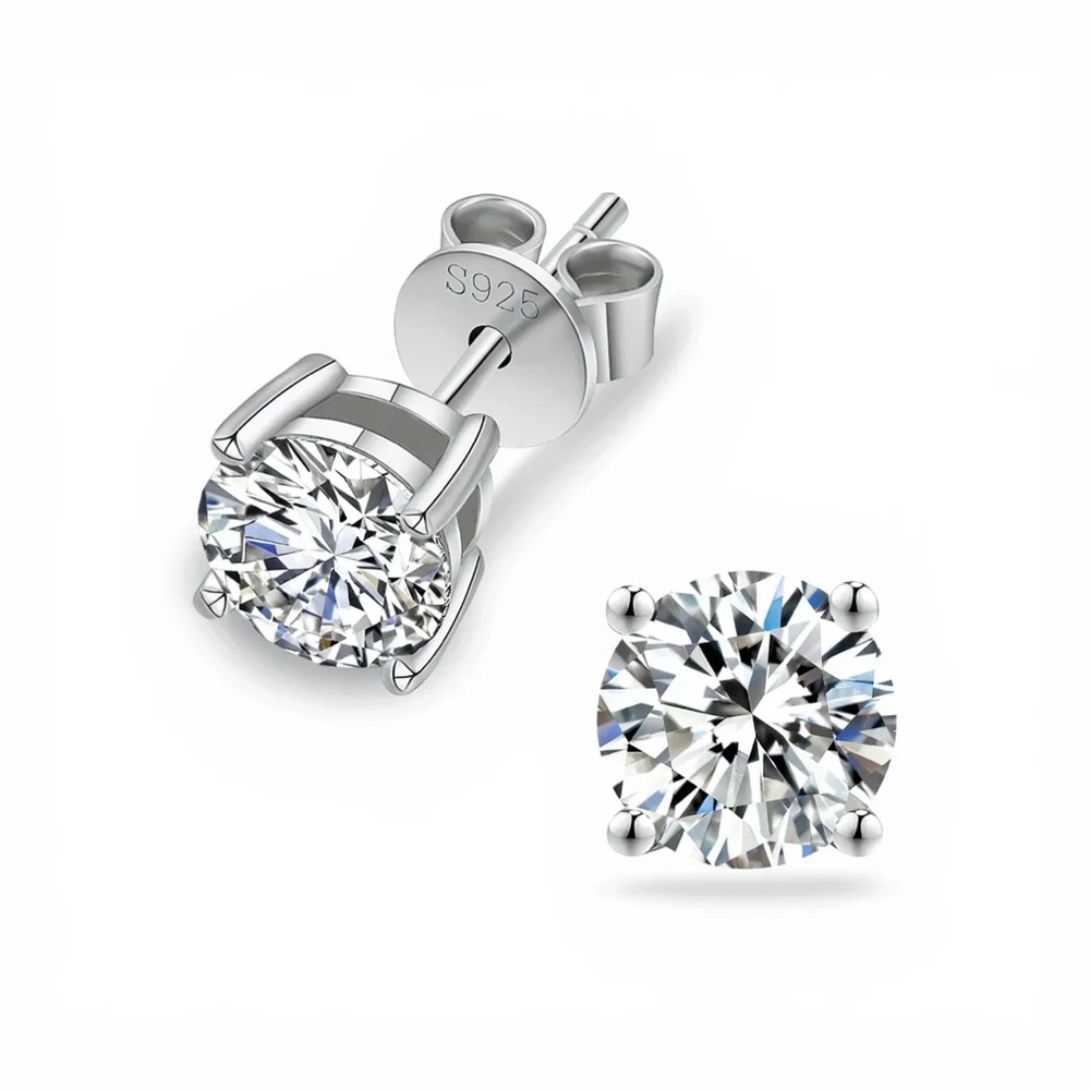 Women’s moissanite diamond stud earrings 6.5mm round brilliant white gold set
